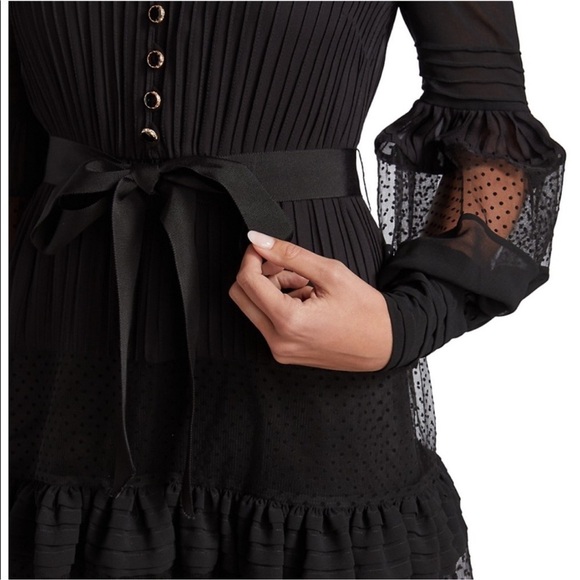ZIMMERMANN spliced mesh long sleeve mini dress black with slip and belt - Picture 4 of 14